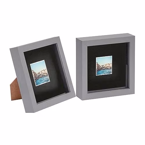 Nicola Spring Pack of 2 Square 3D Box Photo Frames in Grey and Black