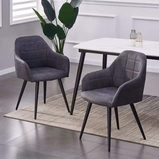 MCC Direct Adrian Set of 2 Faux Suede Fabric Kitchen Dining Chairs with Armrests in Dark Grey – 1