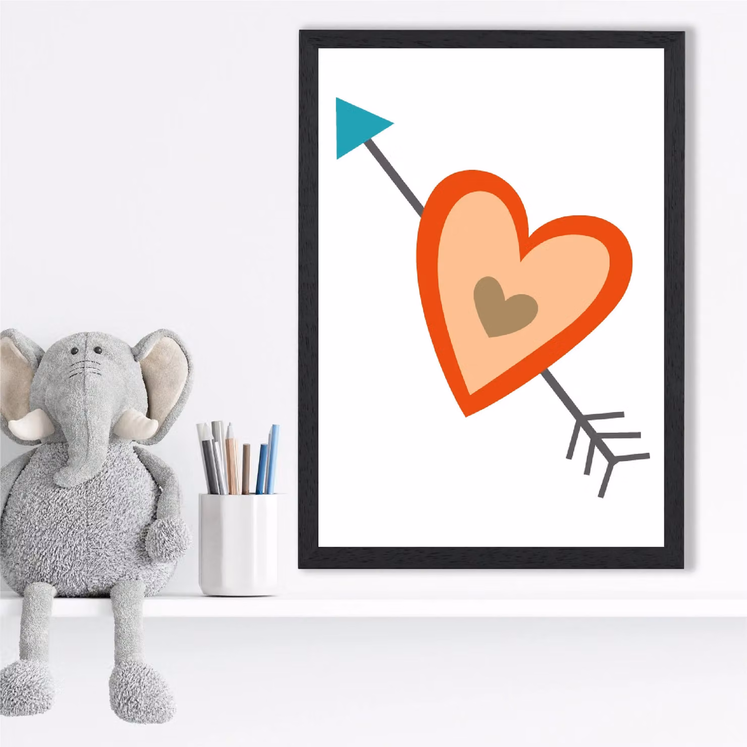 ARTZE Tribal Orange Heart and Arrow Ethnic Framed Print in Black Frame, A4 – 2