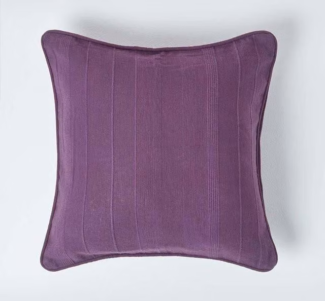 Homescapes Rajput Ribbed Cotton Cushion Cover, Purple, W/D/H: 45 x 45 x 0 cm – 1