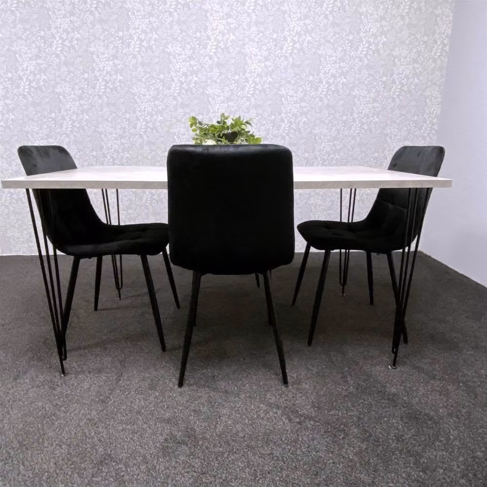 KOSY KOALA Modern Grey Dining Table and 4 Black Velvet Chairs Set – 3