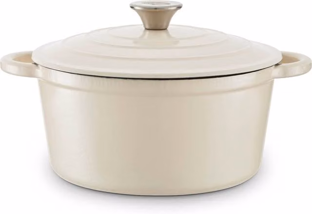 Barbary and Oak Enamelled Cast Iron Round Casserole in Cream White, Diameter: 24 cm