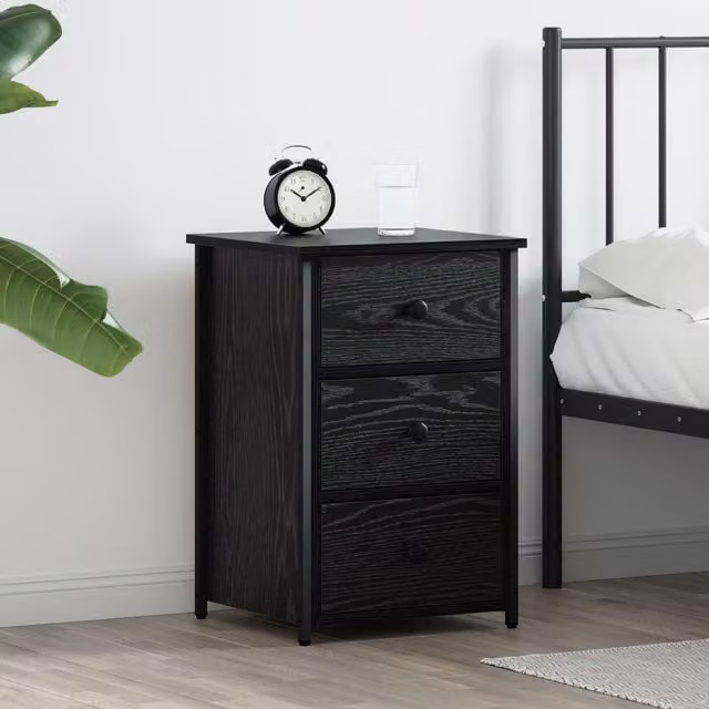 Berkfield Home Black Oak Nightstand in Black MDF and Metal