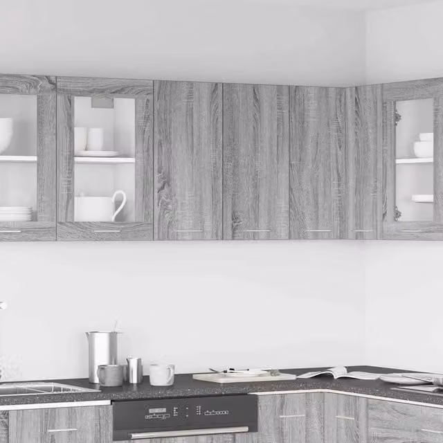Berkfield Home Grey Sonoma Modern Wall Mounted Kitchen Hanging Cabinet with Hinged Doors and Internal Shelves