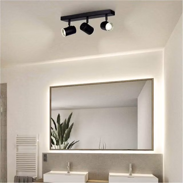Loops Black Triple Bar Bathroom Ceiling Spotlight with GU10 Fitting