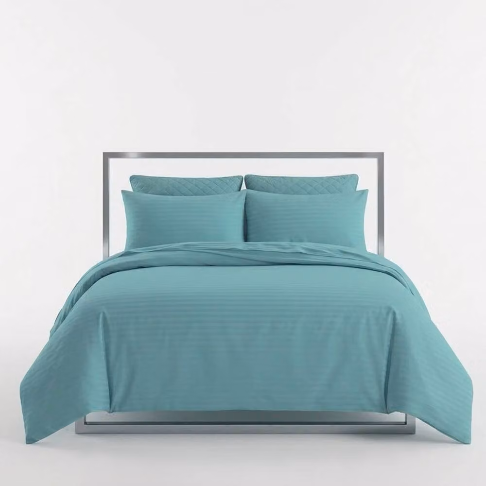 Snug City Luxury Satin Stripe Cotton Rich Duvet Cover Set in Turquoise, Size: 200 x 200 cm – 2