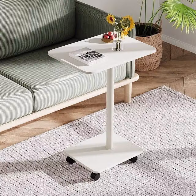 EONLION White C-Shaped Sofa Side End Table with Castors and Height Adjustment, Height: 100 cm