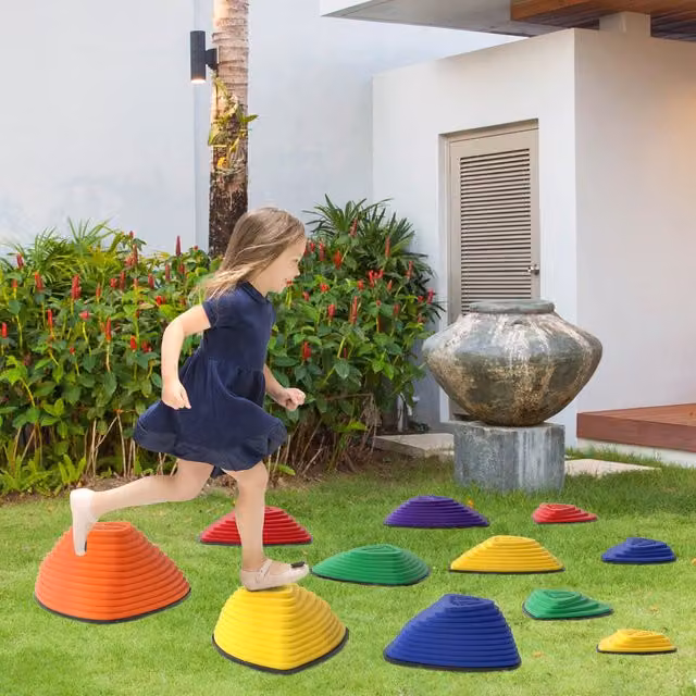 AIYAPLAY 11-Piece Stepping Stones for Kids Balance, Motor Skills and Sensory Play in Red and Multicolour