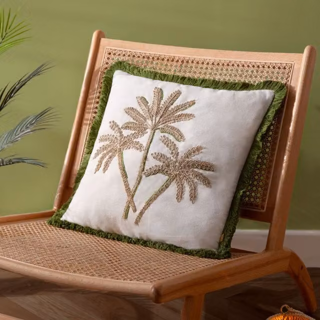 Furn Floral Embroidered Square Cushion in Green and White, W/D/H: 45 x 45 x 45 cm – 5