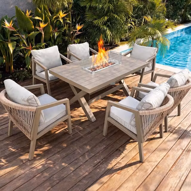Furniture One Modern Aluminum Garden Furniture Set in Natural Beige and Yellow