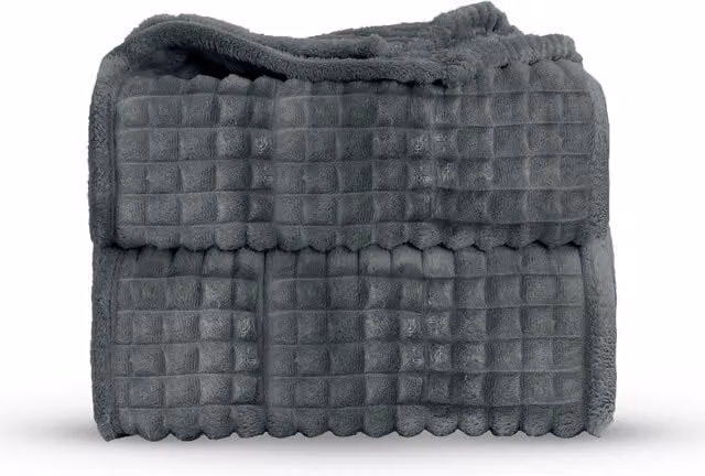 Velosso Waffle Pique Velvet Throw Blanket in Anthracite Grey, W: 127 cm