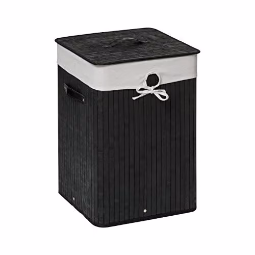 Premier Housewares Kankyo Bamboo Square Laundry Hamper with Lid and Removable Bag, Black