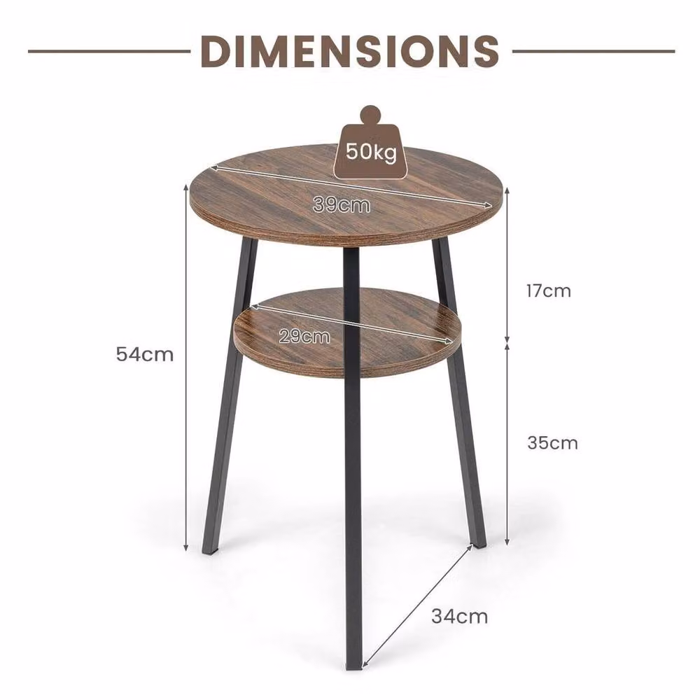 Kelvenix Round 2-Tier Wood Side Table in Brown – 2
