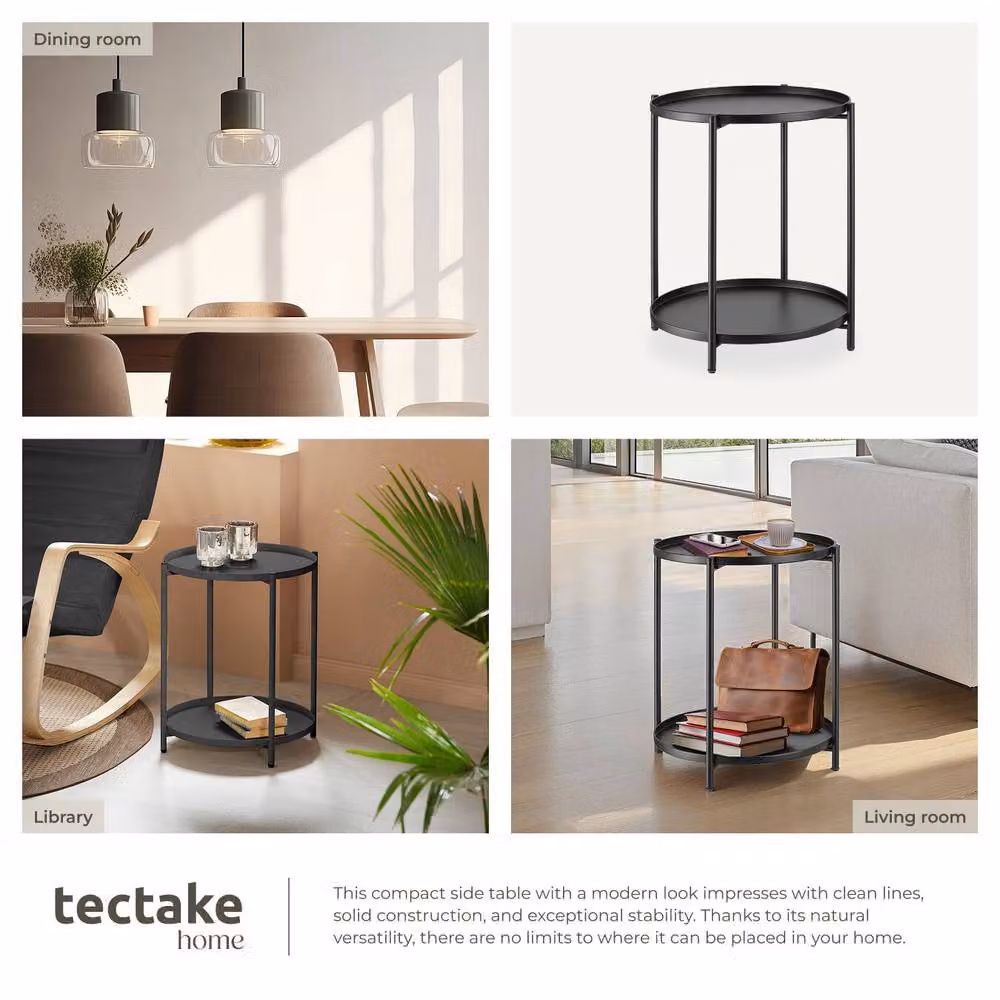 tectake Oxford Round Bedside Table with Glass Top and Metal Legs in Black – 5
