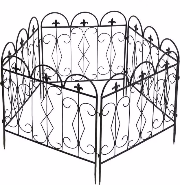 NESTLUNE 5-Piece Anti-rust Solid Metal Garden Fence in Black, H: 100 cm, W: 15 cm
