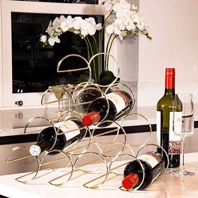 Madison & Mayfair Art Deco Style Gold Metal Rounded Wine Rack H 38.6 x W 33.4 x D 20.7 cm – 1