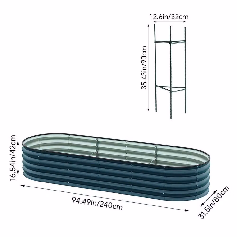 SPETLEK Green Galvanised Steel Raised Garden Bed for Flowers, Herbs and Vegetables, W: 240 cm, D: 80 cm, H: 42 cm