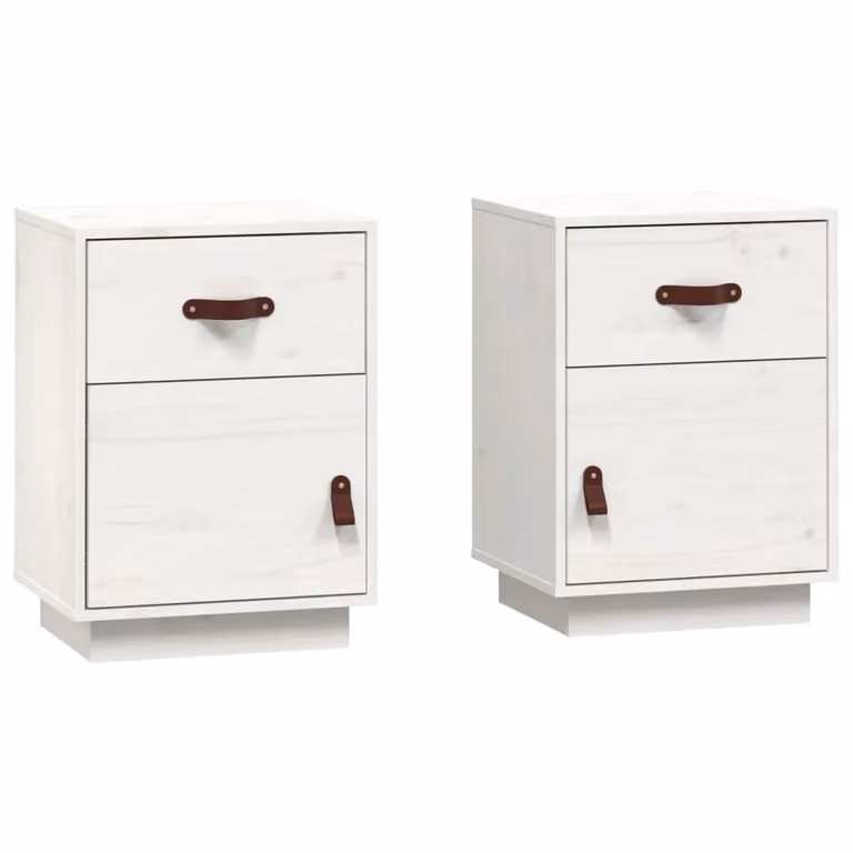 Berkfield Home Set of 2 White Solid Wood Pine Bedside Cabinets, W: 40 cm, D: 34 cm, H: 55 cm