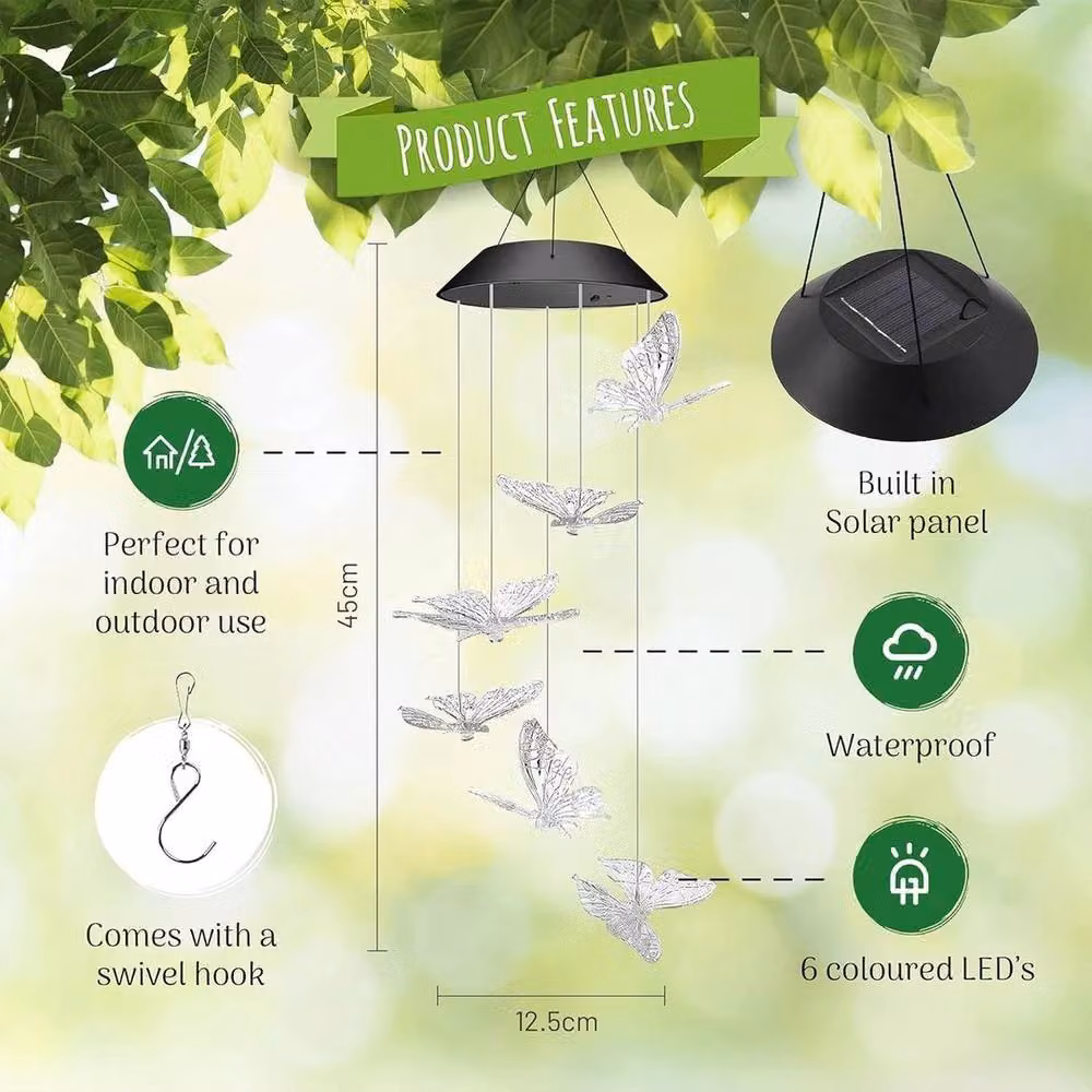 Kelvenix Butterfly Solar Powered Multicolour LED Garden Wind Chimes Decor – 4