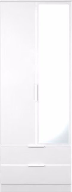 2 U Dover Ready Assembled Tall 2 Door Mirrored Wardrobe with 2 Drawers in White Gloss