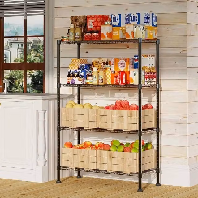 Kelvenix 4 Tier Metal Storage Rack in Black, W/D/H: 60 x 35 x 137 cm