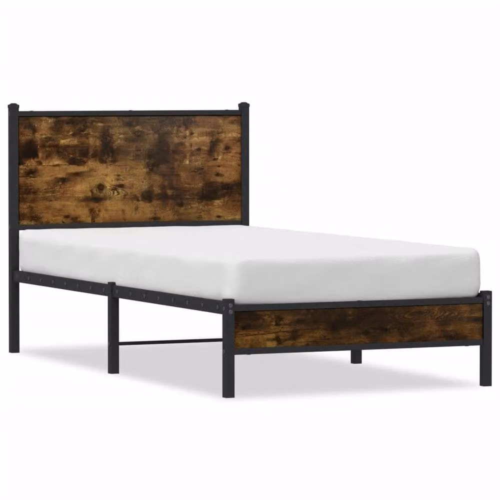 Berkfield Home Single Metal Bed Frame in Smoked Oak and Brown, 90 x 190 cm – 3