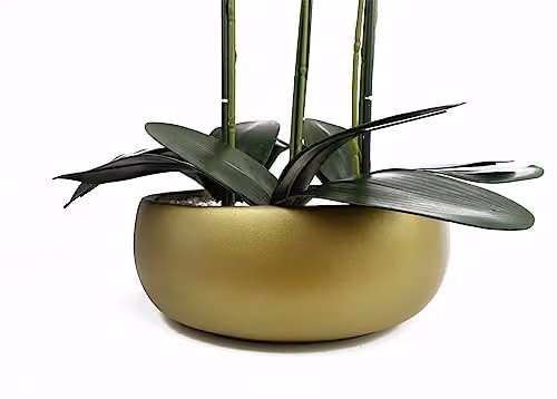 Leaf Design UK Pink and Gold Artificial Orchid in a Green Ceramic Planter, H 60 cm x W 40 cm x D 40 cm – 3