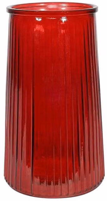 Kingsbury Gifts Ribbed Graduated Striped Glass Tabletop Vase, Red, Height: 21.5 cm