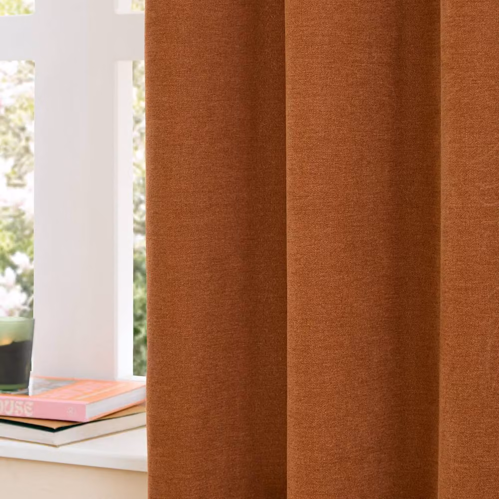 Furn Soft Chenille Blackout Eyelet Curtain Pair in Orange, W: 168 cm, D: 183 cm – 3