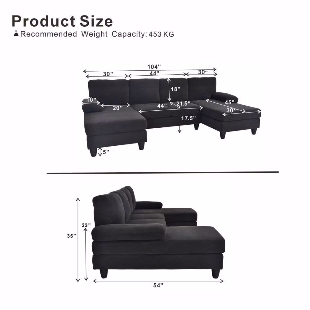 Merax U Shaped Sofa with Double Chaise and Upholstered Armrests in Grey Fabric – 2