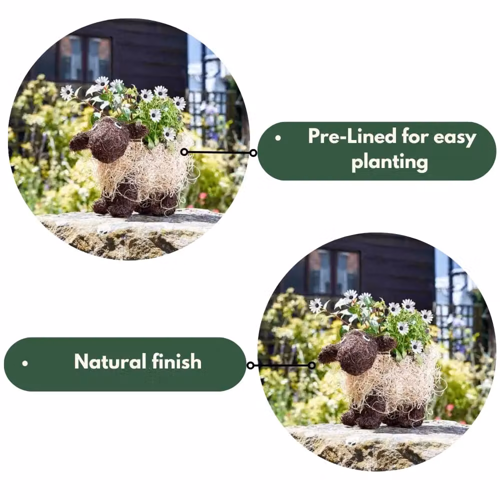 Marco Paul White Rattan Sheep Ornamental Garden Planter Tub – 6