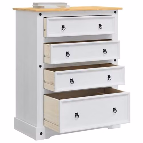vidaXL Corona Storage Chest in White Lacquered Solid Pine Wood, W/D/H: 92 x 48 x 114 cm