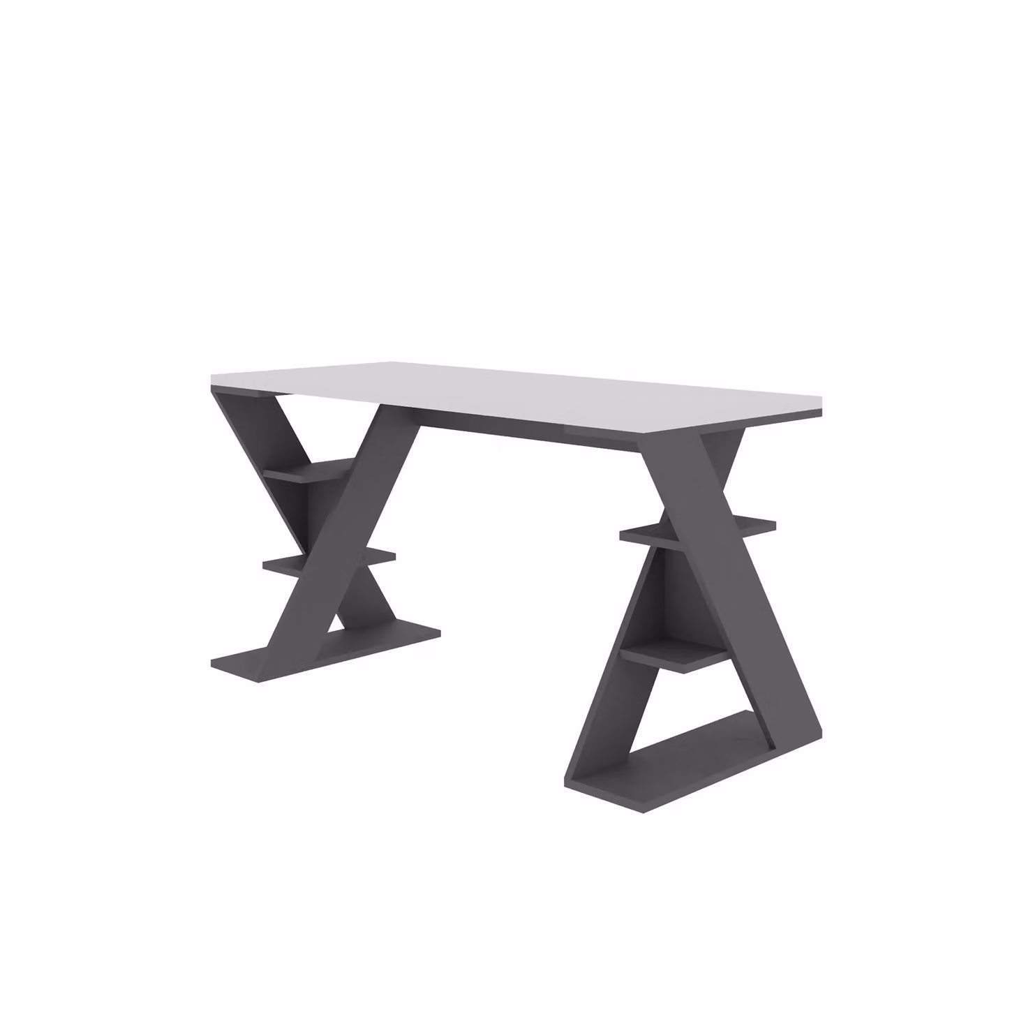 Decortie Papillon Modern Writing Desk with Bookshelf Legs in Anthracite Grey, W: 137 cm, D: 75 cm, H: 60 cm – 2