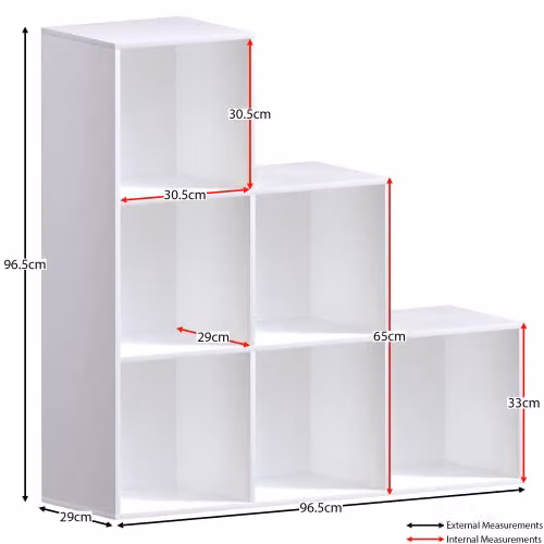 Vida Designs Durham 6 Cube Staircase Bookcase with 3 White Baskets, White – 2