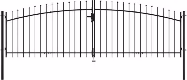 Berkfield Home Double Door Steel Fence Gate with Spear Top, Black, W: 400 cm, H: 175 cm