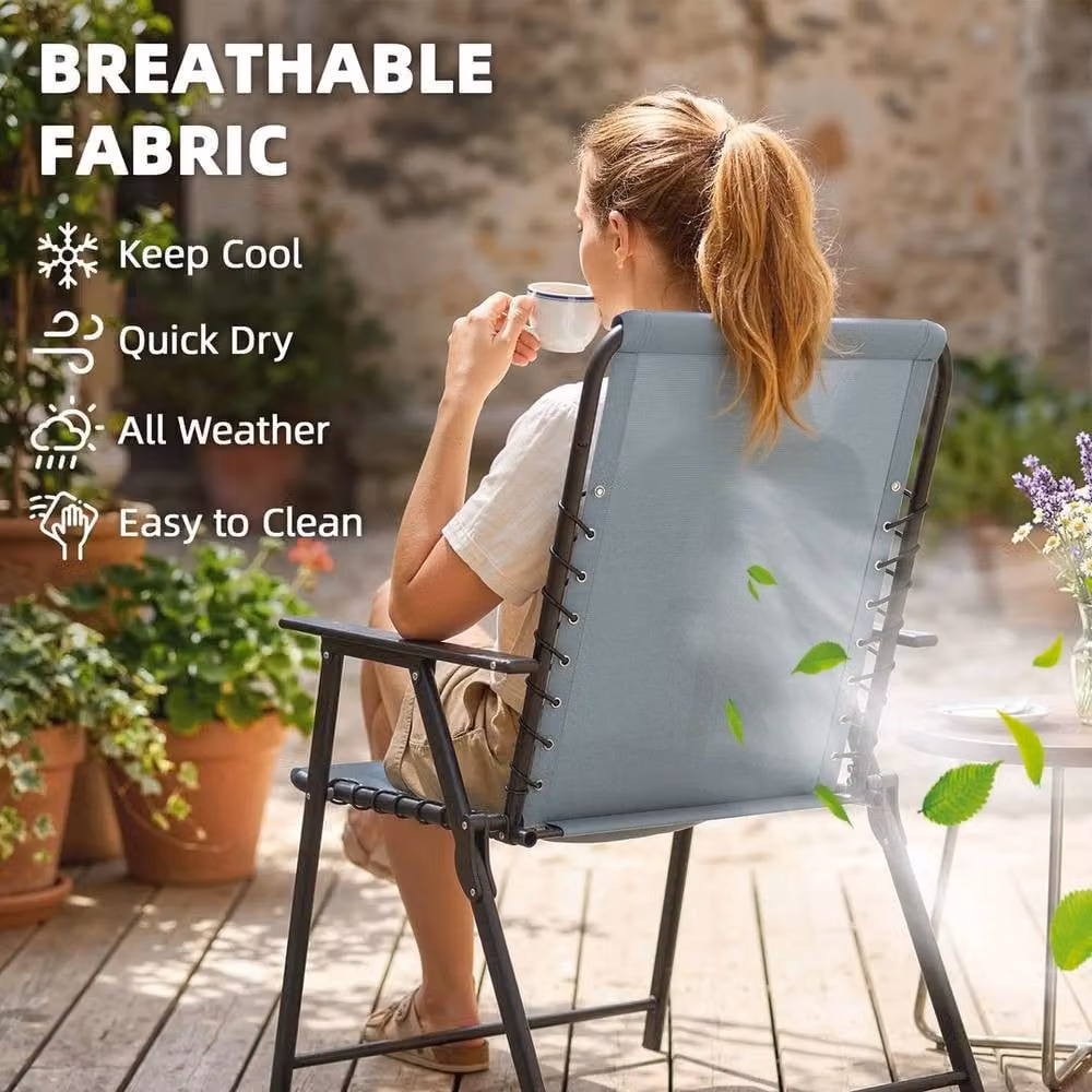 FLAVORA Grey Folding Garden Chairs with Armrests and Textilene Fabric – 4