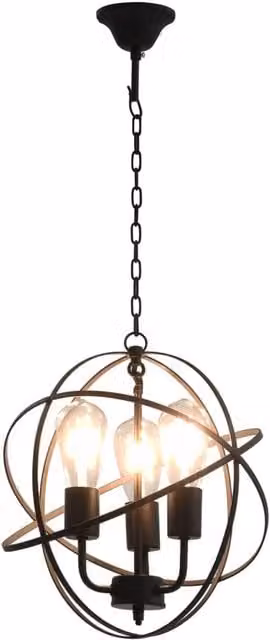 Berkfield Home Black Sphere Metal Hanging Lamp with 3 x E27 Bulbs