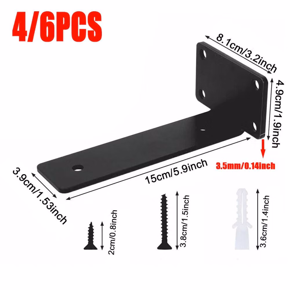 SPETLEK 4-Pack Heavy Duty Concealed Floating Shelf Brackets in Matt Black Steel, 15 cm – 3