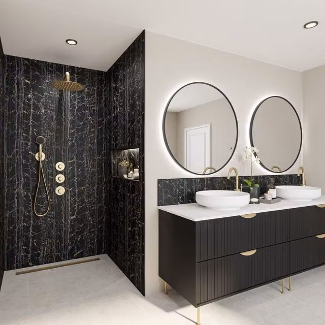 Wetwall Nero Portoro Black Stone Look Bathroom Wall Panel W/H: 244 x 120 cm, Thickness: 4 mm