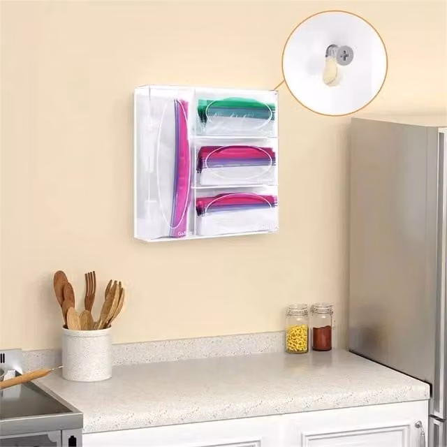 Nordara Clear Acrylic Ziplock Bag Organizer for Kitchen Drawer Storage W: 33.0 cm, D: 10.0 cm, H: 10.0 cm