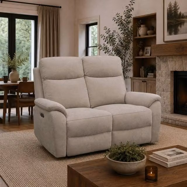 Aspire Richmond 2 Seater Power Recliner Sofa in Natural Chenille Fabric with USB Charging