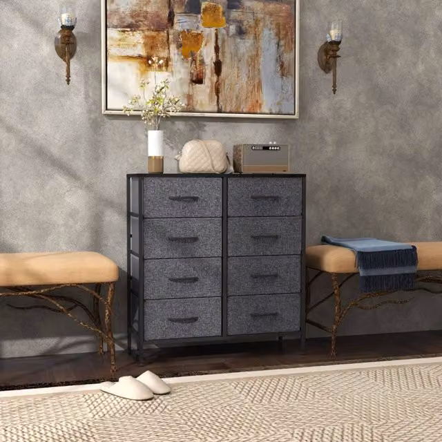 STILVORA Modern Grey Chest of Drawers with 8 Drawers and Wooden Top – 1