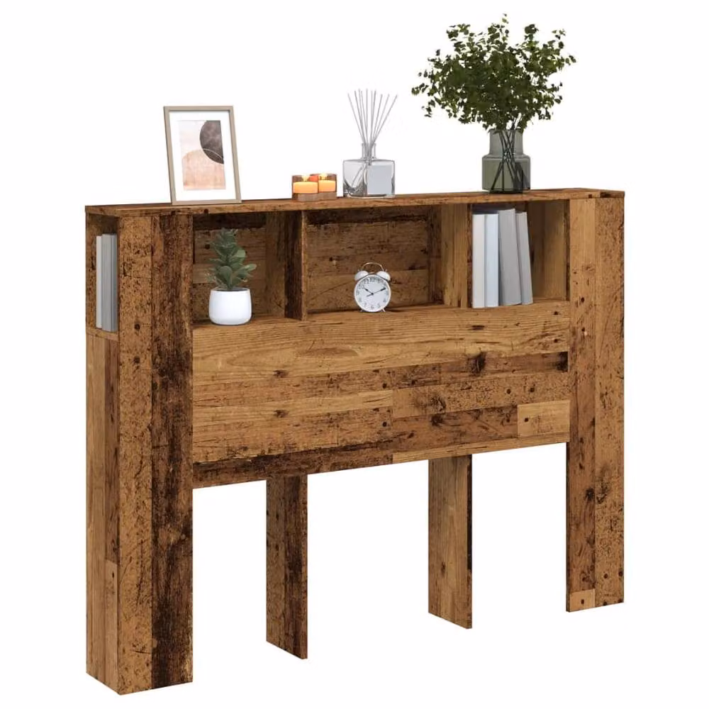 Berkfield Home Headboard Cabinet in Brown Old Wood with Integrated Side Compartments, W: 140 cm, D: 18.5 cm, H: 102.5 cm – 2