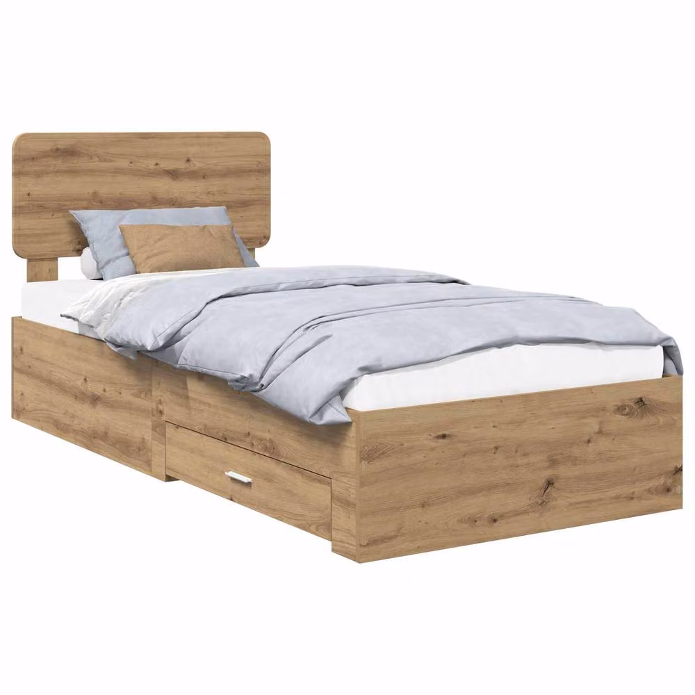 Berkfield Home Artisan Oak Bed Frame with Drawer, Brown, W/D/H: 90 x 190 cm – 2