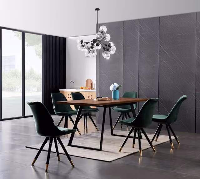 Life Interiors Sofia Toga LUX Extendable Dining Set with Rectangular Table and 6 Chairs in Green and Gold