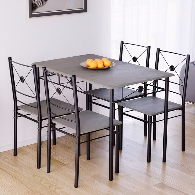 Vida Designs Modern Rectangular Dining Set with Table and 4 Chairs in Matt Concrete Grey