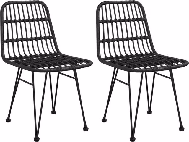 Berkfield Home Set of 2 Black PE Rattan Garden Chairs, W/D/H: 48 x 62 x 84 cm