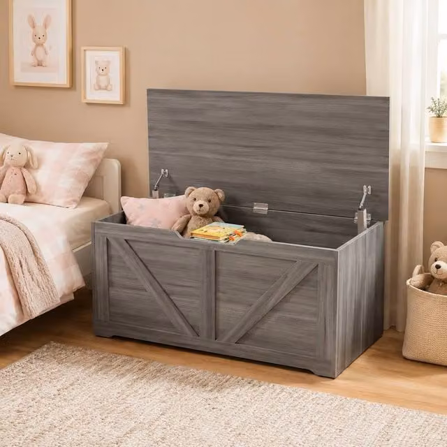 STILVORA Grey MDF Storage Box with Soft Close Lid and Flat Seat Top, W/D/H: 136 x 45 x 40 cm