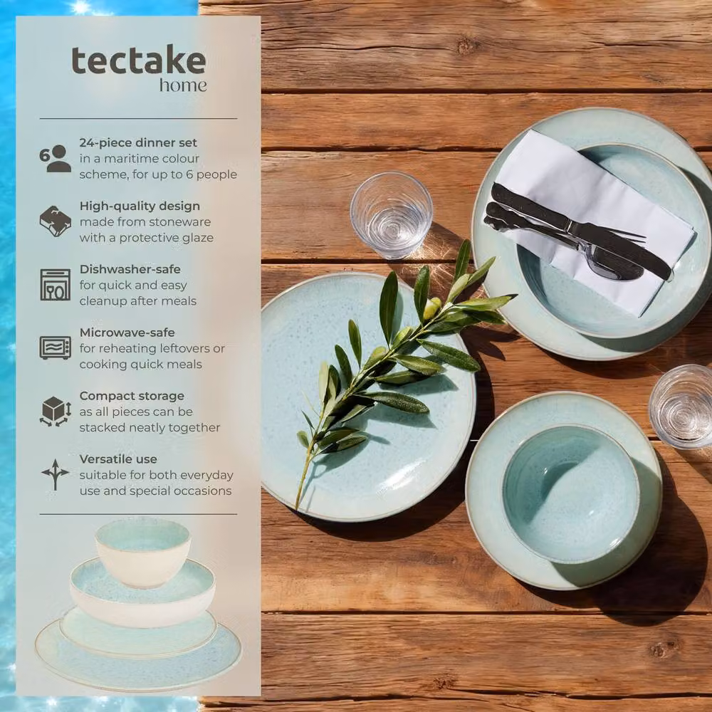 tectake Mare Glazed Stoneware Dinner Set for 6 People in Green – 2