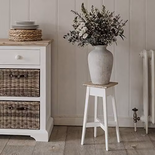 Statement Furniture Florence White Acacia Wood Plant Stand, H 50 x W 24 x D 24 cm – 1